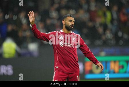 Deutsche Bank Arena, Francfort, Allemagne. 22 octobre 2025. Mohamed Salahï »¿ du Liverpool FC Gestures lors d'un match de Ligue des Champions, Eintracht Frankfurt vs FC Liverpool, à la Deutsche Bank Arena, Francfort, Allemagne. Ulrik Pedersen/CSM/Alamy Live News Banque D'Images