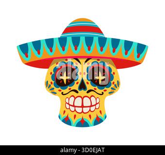 Jour de la mort calavera sucre crâne dans sombrero Illustration de Vecteur