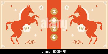 Fond horizontal du nouvel an lunaire, bannière, modèle d'histoire de médias sociaux. Nouvel an chinois, année du cheval. Style vectoriel moderne géométrique Illustration de Vecteur