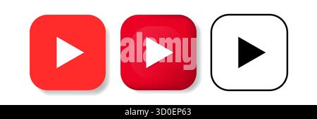 Un ensemble d'icônes YouTube dans différents styles, y compris une version rouge, noire et soulignée, parfait pour la conception de médias numériques. Illustration de Vecteur