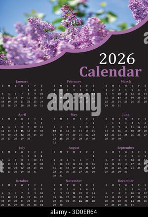 fichier vectoriel de conception de calendrier 2026, conception de calendrier de 2026 ans Illustration de Vecteur