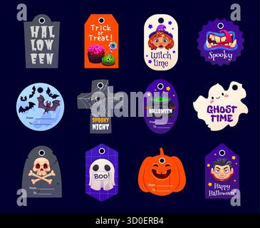Étiquettes cadeaux Happy Halloween, étiquettes de citrouilles souriantes Illustration de Vecteur