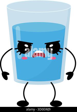 Ce verre d'eau kawaii dispose d'un design ludique avec un liquide bleu joyeux, des yeux expressifs et des membres cartoonish, créant un plaisir et fantaisie Illustration de Vecteur