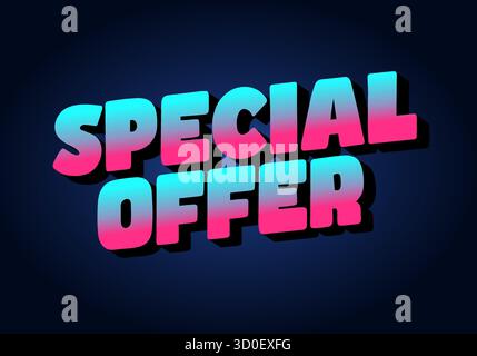 Un design graphique vibrant avec les mots Special Offer dans une typographie colorée et audacieuse avec un effet dégradé sur un fond sombre. Illustration de Vecteur
