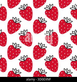 Motif sans couture de fraise. Rouge et noir dessiné à la main style plat tendance. Idéal pour le papier d'emballage, tissu, toile de fond, papier peint, décoration Saint-Valentin. Illustration vectorielle Illustration de Vecteur