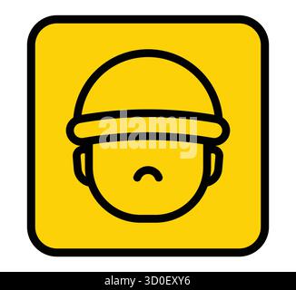 Cette illustration présente un dessin simple d'un travailleur portant un casque, représenté dans une expression malheureuse. Idéal pour les thèmes liés à la sécurité et au travail. Illustration de Vecteur