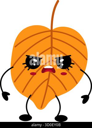Le personnage de feuille d'automne Kawaii présente un visage expressif avec de grands yeux et bras, mettant en valeur une couleur orange vibrante. Le design ludique capture les es Illustration de Vecteur