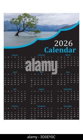 fichier vectoriel de conception de calendrier 2026, conception de calendrier de 2026 ans Illustration de Vecteur