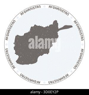La forme de l'Afghanistan composée d'arcs radiaux, présentée comme une icône ronde du pays. Illustration de Vecteur