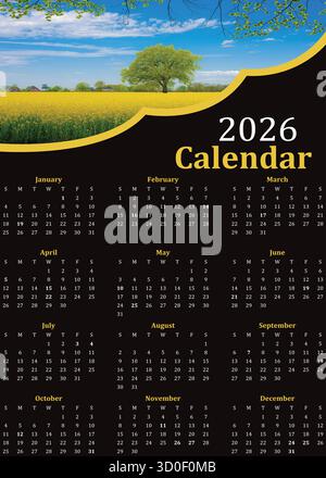 fichier vectoriel de conception de calendrier 2026, conception de calendrier de 2026 ans Illustration de Vecteur
