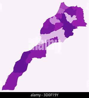 Carte du Maroc avec les régions. Juste une carte de frontière de pays simple avec division de région. Palette de couleurs violettes. Illustration de Vecteur