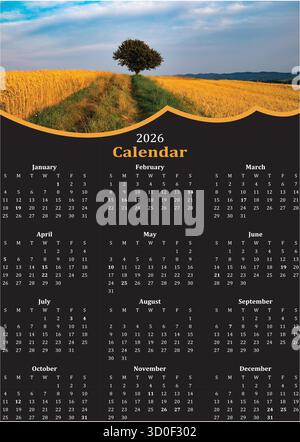 fichier vectoriel de conception de calendrier 2026, conception de calendrier de 2026 ans Illustration de Vecteur