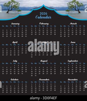 fichier vectoriel de conception de calendrier 2026, conception de calendrier de 2026 ans Illustration de Vecteur