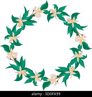 Une couronne florale ornée d'oranges et de fleurs avec des feuilles vertes, parfaite pour les décors de vacances et les invitations. Illustration de Vecteur