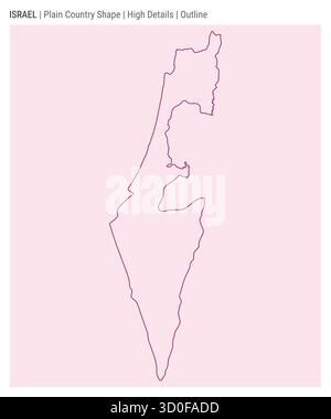 Carte du pays de plaine d'Israël. Détails élevés. Style de contour. Forme d'Israël. Illustration vectorielle. Illustration de Vecteur