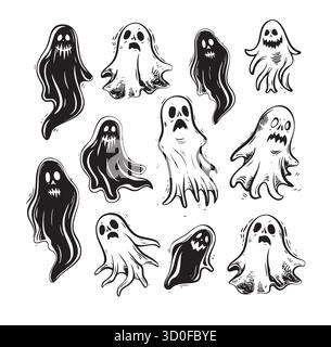 Fantômes de bande dessinée effrayants et adorables Set illustration vectorielle Illustration de Vecteur