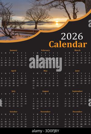 fichier vectoriel de conception de calendrier 2026, conception de calendrier de 2026 ans Illustration de Vecteur