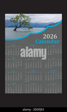 fichier vectoriel de conception de calendrier 2026, conception de calendrier de 2026 ans Illustration de Vecteur