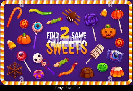 Trouvez deux mêmes bonbons d'Halloween, des sucettes oculaires Illustration de Vecteur
