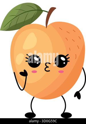 Pêche de dessin animé mignon avec visage kawaii. Illustration vectorielle isolée dessinée à la main simple. Illustration de Vecteur