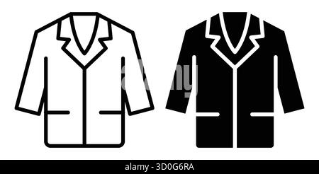 Cette image présente un contour minimaliste d'une veste sur mesure en noir et blanc. Le design met en valeur la silhouette classique, adaptée à divers Illustration de Vecteur