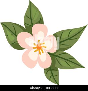 Une belle illustration d'une fleur rose entourée de feuilles vertes luxuriantes, parfaite pour divers motifs. Illustration de Vecteur