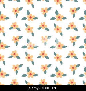 Joli motif floral jaune sans couture, fond minimal de fleur dessinée à la main Illustration de Vecteur