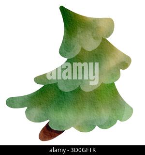 Épicéa vert mignon. Illustration à l'aquarelle dessinée à la main d'un arbre. Banque D'Images