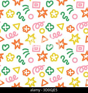 Motif géométrique sans couture dans le style Memphis avec des formes vibrantes et des éléments ludiques. Idéal pour les textiles, les affiches et le branding. Illustration de Vecteur