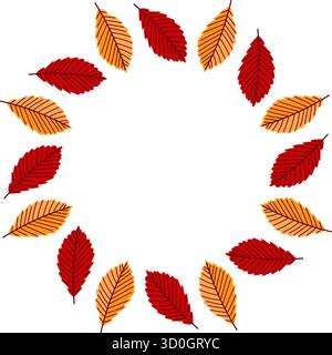 Composition du cercle des feuilles d'automne dans les tons rouge et orange. Idéal pour les cartes saisonnières, les affiches et les invitations. Illustration de Vecteur
