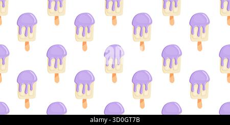 Ce charmant motif sans couture présente des popsicles de crème glacée violettes sur un fond blanc, parfait pour des designs ludiques Illustration de Vecteur