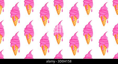 Un motif de crème glacée avec des cônes roses et violets et des popsicles, parfait pour une ambiance estivale. Illustration de Vecteur
