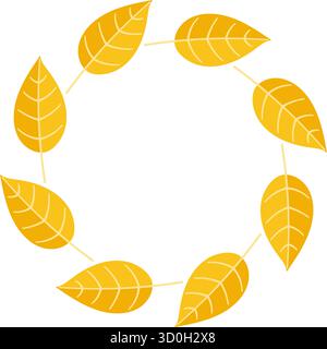 Une couronne décorative faite de feuilles d'automne dans les tons de rouge, jaune et orange avec un style minimaliste. Illustration de Vecteur