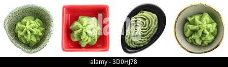 Wasabi vert dans des bols isolé sur blanc, set Banque D'Images