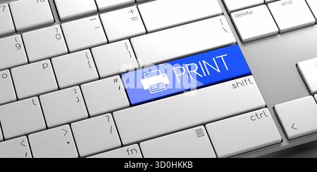 Imprimer - clavier d'ordinateur moderne - illustration 3D. Banque D'Images
