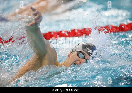Toronto, Ontario, Canada. 23 octobre 2025. SIMON FONSECA du CANADA nage le 400 m libre masculin lors des préliminaires de la première journée de la Coupe du monde de natation aquatique 2025 au Centre sportif panaméricain de Toronto. (Crédit image : © Jeff Vogan/ZUMA Press Wire) USAGE ÉDITORIAL SEULEMENT ! Non destiné à UN USAGE commercial ! Banque D'Images