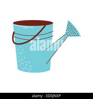 Un arrosoir bleu avec une poignée marron et un bec verseur. La canette a une conception simple et convient au jardinage et à l'entretien des plantes. Illustration de Vecteur