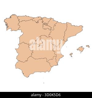 Silhouette vectorielle modifiable du pays européen de l'Espagne, divisée en ses principales régions administratives. Illustration de Vecteur