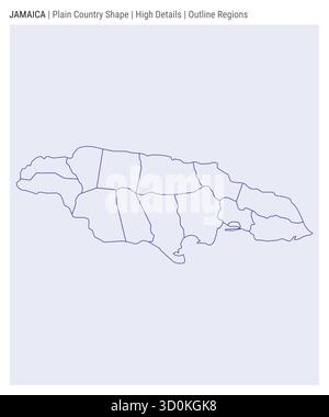 Carte du pays de la plaine de la Jamaïque. Détails élevés. Style des régions de contour. Forme de la Jamaïque. Illustration vectorielle. Illustration de Vecteur