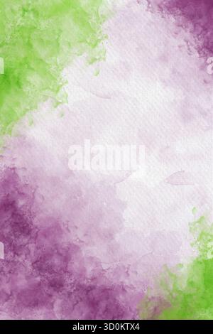 Violet pastel et vert clair texture de lavage d'aquarelle avec fond de peinture effet nuageux - illustration abstraite, parfait pour papier peint, Web Design Banque D'Images