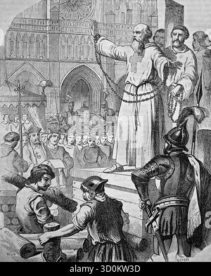 Exécution des chefs templiers (Jacques de Molay) pour hérésie, à Paris, 1314. Gravure, XIXe siècle. Banque D'Images