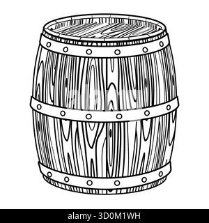 Baril en bois de griffonnage. Récipient en chêne pour le stockage du vin, de la bière, du whisky Illustration de Vecteur