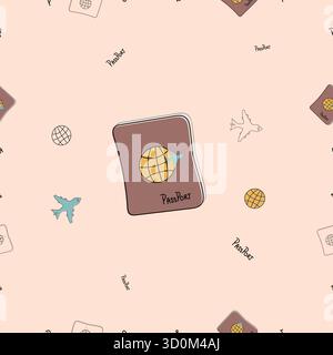 Modèle sans couture de passeport dans le style vectoriel minimal avec des icônes d'avion, parfait pour le voyage, le tourisme, les vacances et la conception de fond d'exploration du monde Illustration de Vecteur
