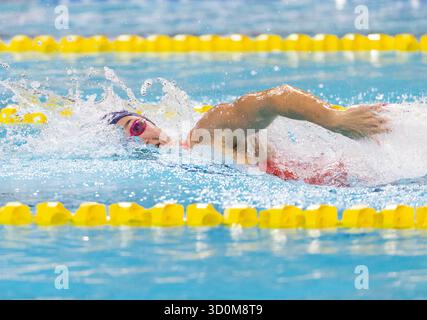 Toronto, Canada. 23 octobre 2025. L'australienne Lani Pallister participe à la finale du 400 m nage libre féminin à la Coupe du monde de natation aquatique 2025 à Toronto, Canada, le 23 octobre 2025. Crédit : Zou Zheng/Xinhua/Alamy Live News Banque D'Images