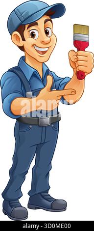 Peintre décorateur dessin animé pinceau Handyman Illustration de Vecteur