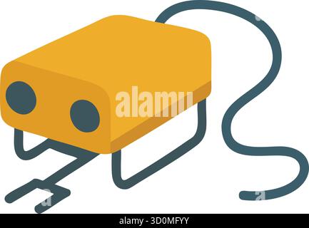 Machine portable jaune avec deux ports avant, un câble sombre et un cadre de support, illustré dans un style plat simple. Illustration de Vecteur