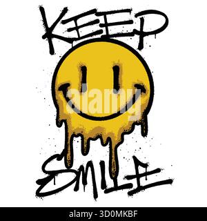 Melting Smiley face Graffiti Urban Streetwear Art Illustration de Vecteur