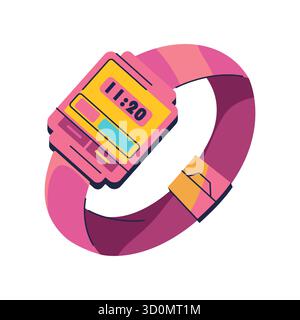 Montre à main électronique rétro. Icône vectorielle de montre-bracelet vintage des années 90. Horloge numérique ou chronomètre, alarme et chronomètre. Minuterie avec écran LCD. Gadget et ancienne technologie. Symbole de l'heure. Illustration de Vecteur