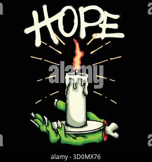 Zombie main tenant bougie Urban Streetwear Art Illustration de Vecteur