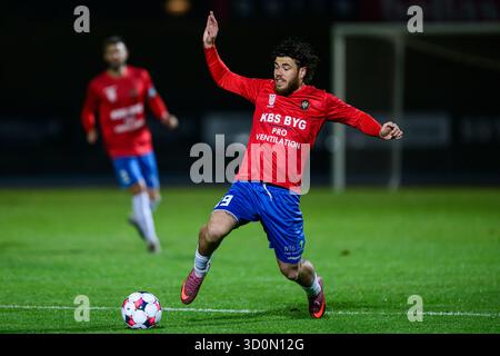 Hvidovre, Danemark. 23 octobre 2025. Marius Elvius (59 ans) de Hvidovre vu lors du match de Betinia Liga entre Hvidovre IF et HB Koge au Pro ventilation Arena de Hvidovre. Crédit : Gonzales photo/Alamy Live News Banque D'Images